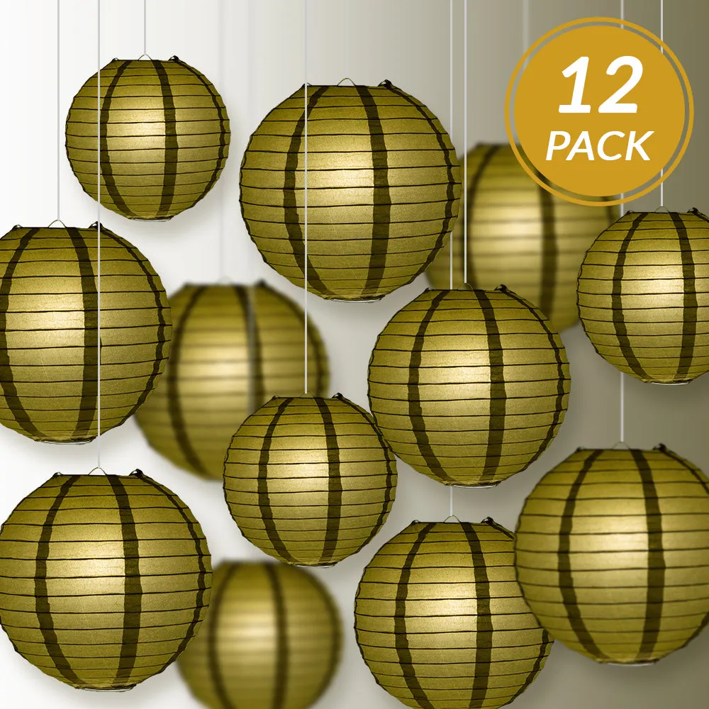 12-PC Gold Paper Lantern Chinese Hanging Wedding & Party Assorted Decoration Set, 12/10/8-Inch