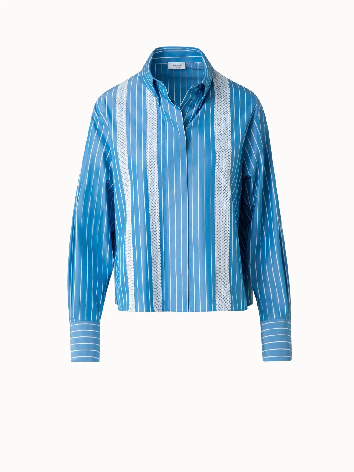 Boxy Blouse in Striped Cotton with Mesh Tape