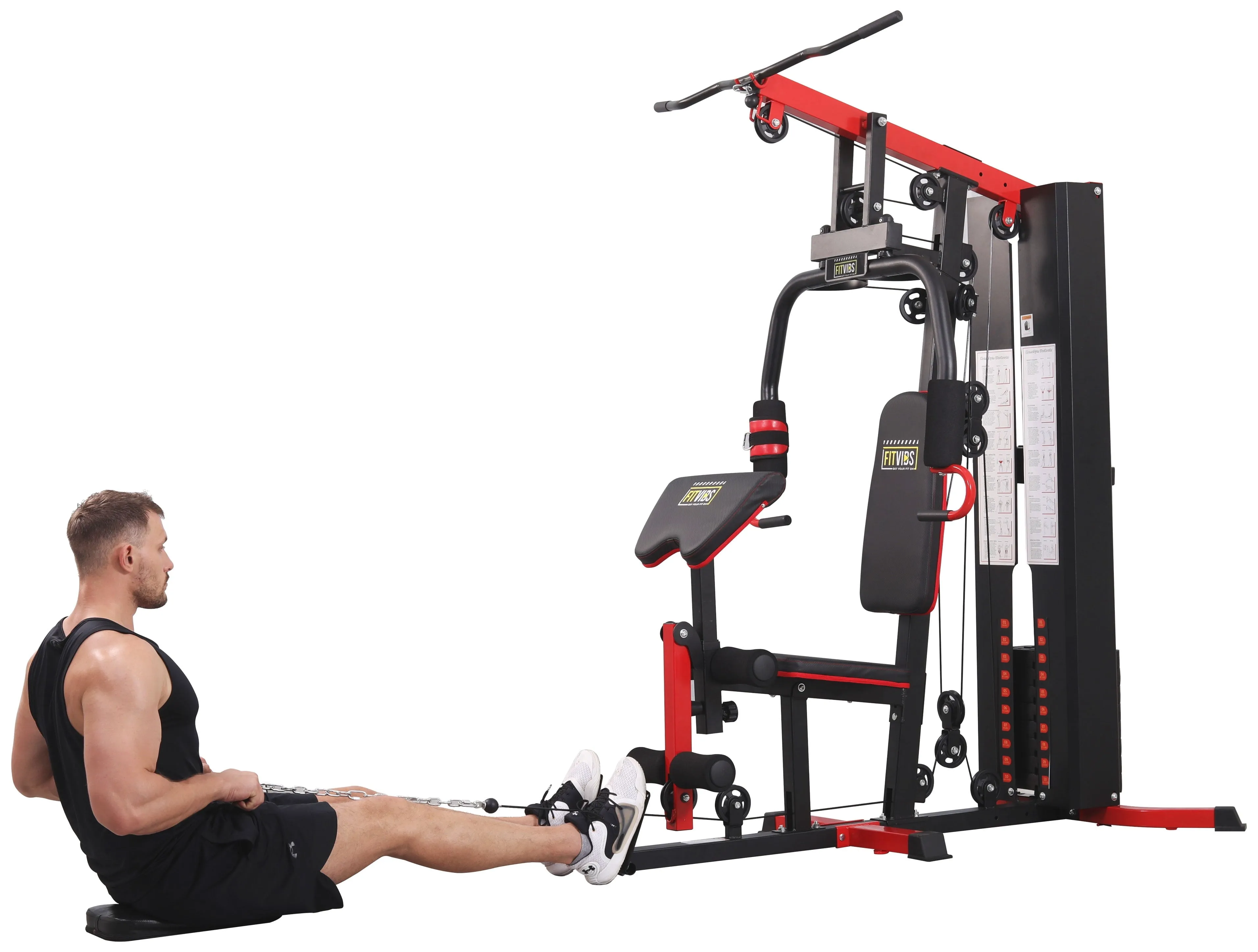 Fitvids LX750 Multifunctional Full Home Gym System Workout Station with 122.5 Lbs Weight Stack, One Station, Comes with Installation Instruction Video, Ships in 5 Boxes