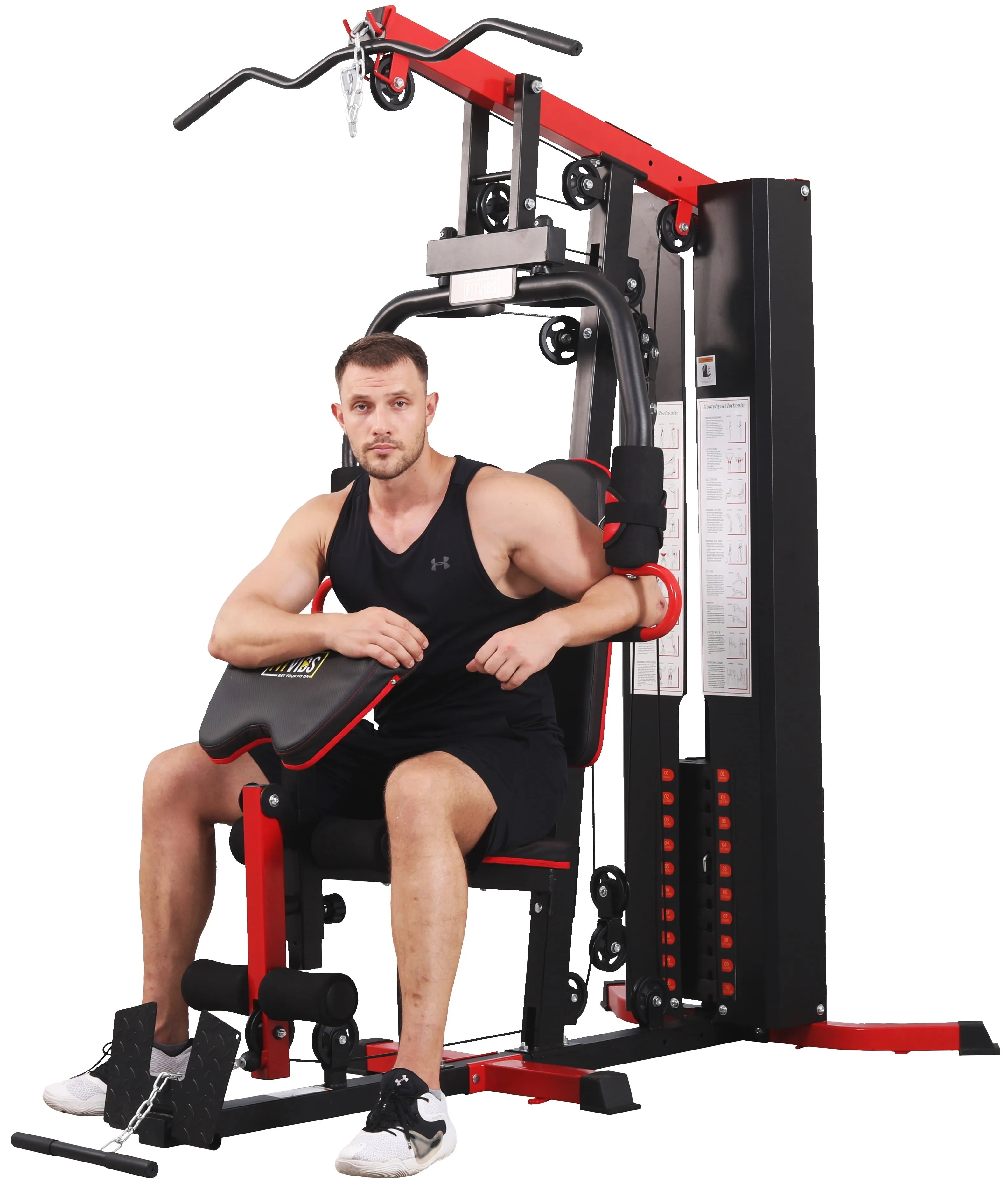 Fitvids LX750 Multifunctional Full Home Gym System Workout Station with 122.5 Lbs Weight Stack, One Station, Comes with Installation Instruction Video, Ships in 5 Boxes