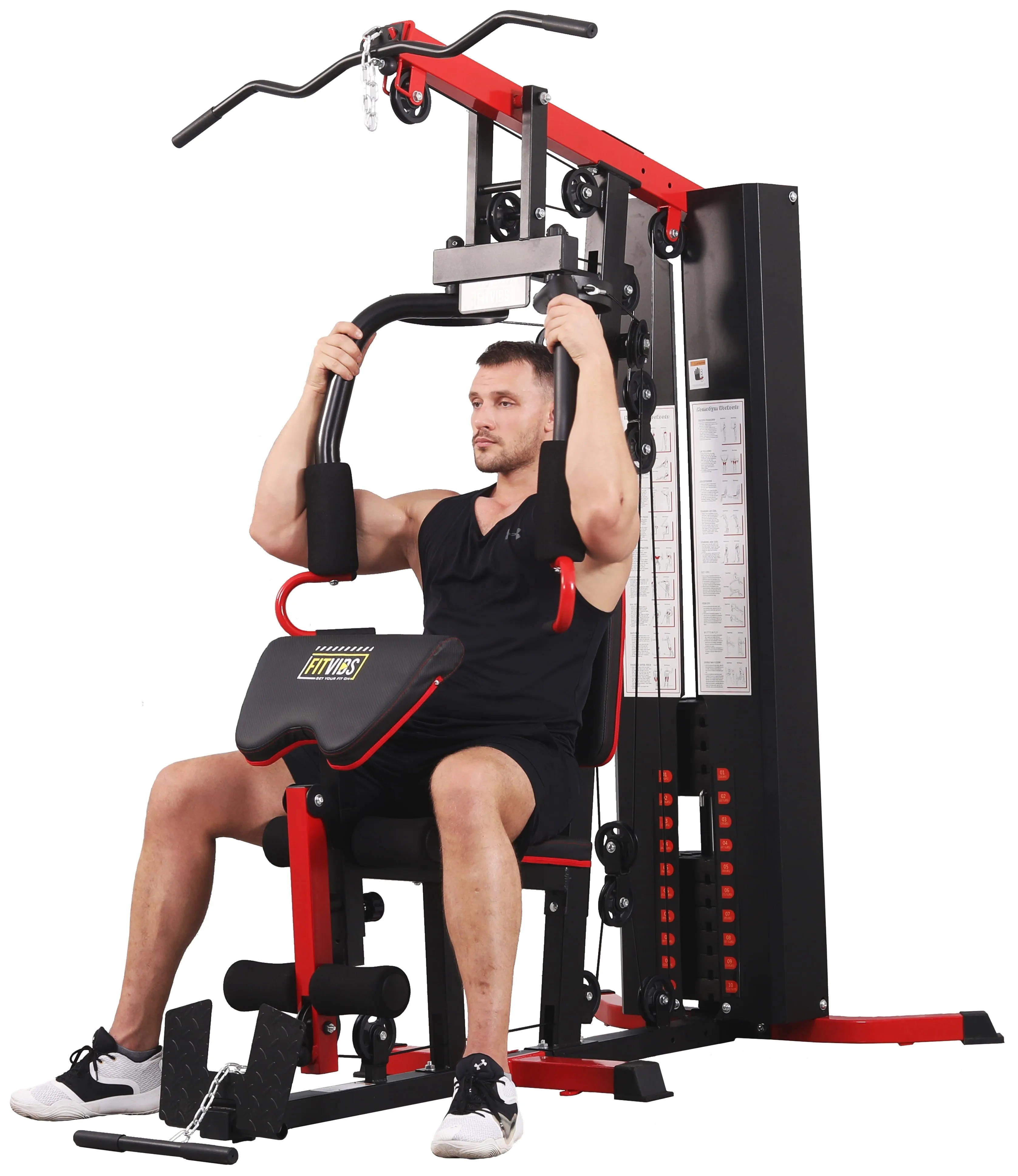 Fitvids LX750 Multifunctional Full Home Gym System Workout Station with 122.5 Lbs Weight Stack, One Station, Comes with Installation Instruction Video, Ships in 5 Boxes