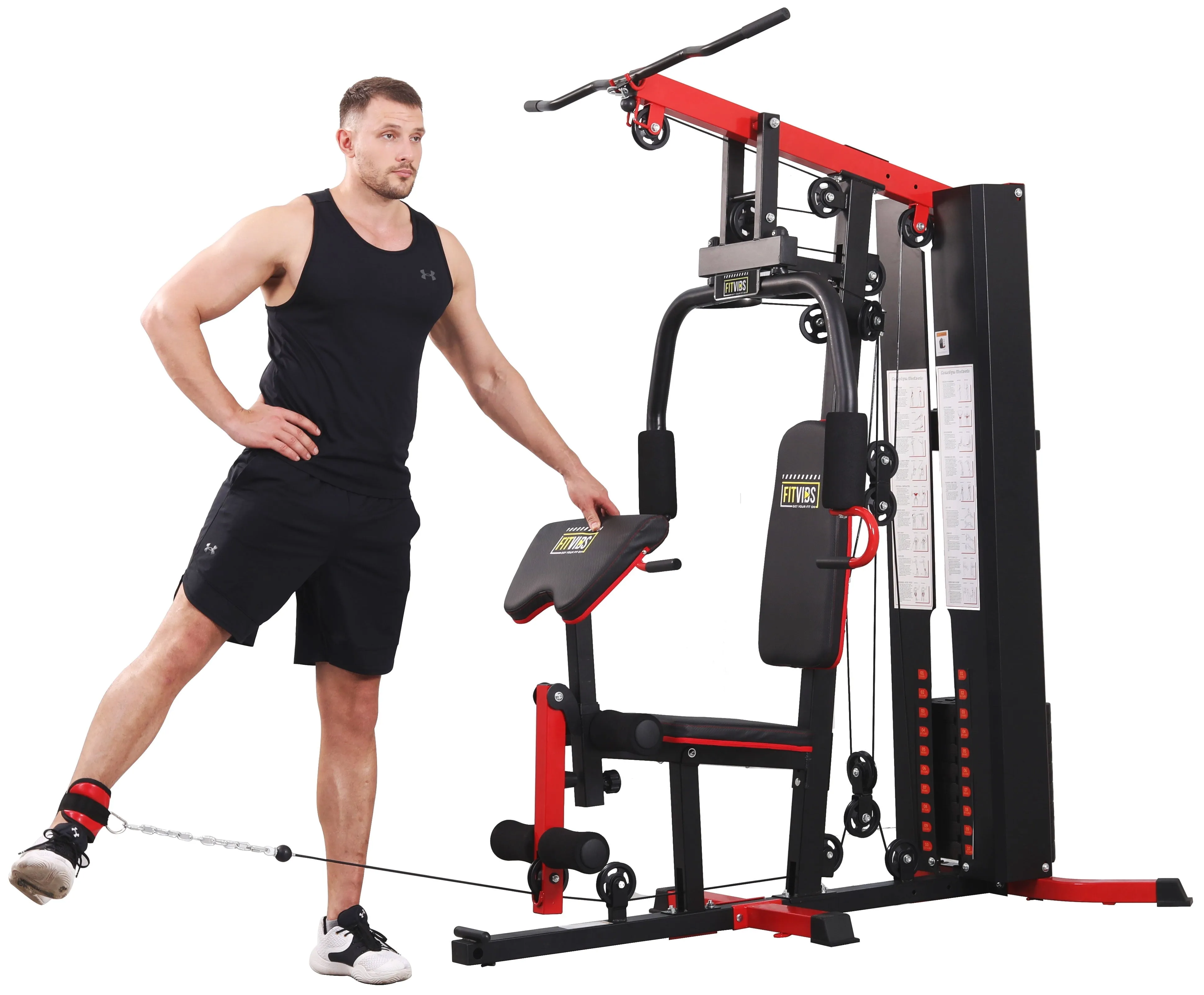 Fitvids LX750 Multifunctional Full Home Gym System Workout Station with 122.5 Lbs Weight Stack, One Station, Comes with Installation Instruction Video, Ships in 5 Boxes