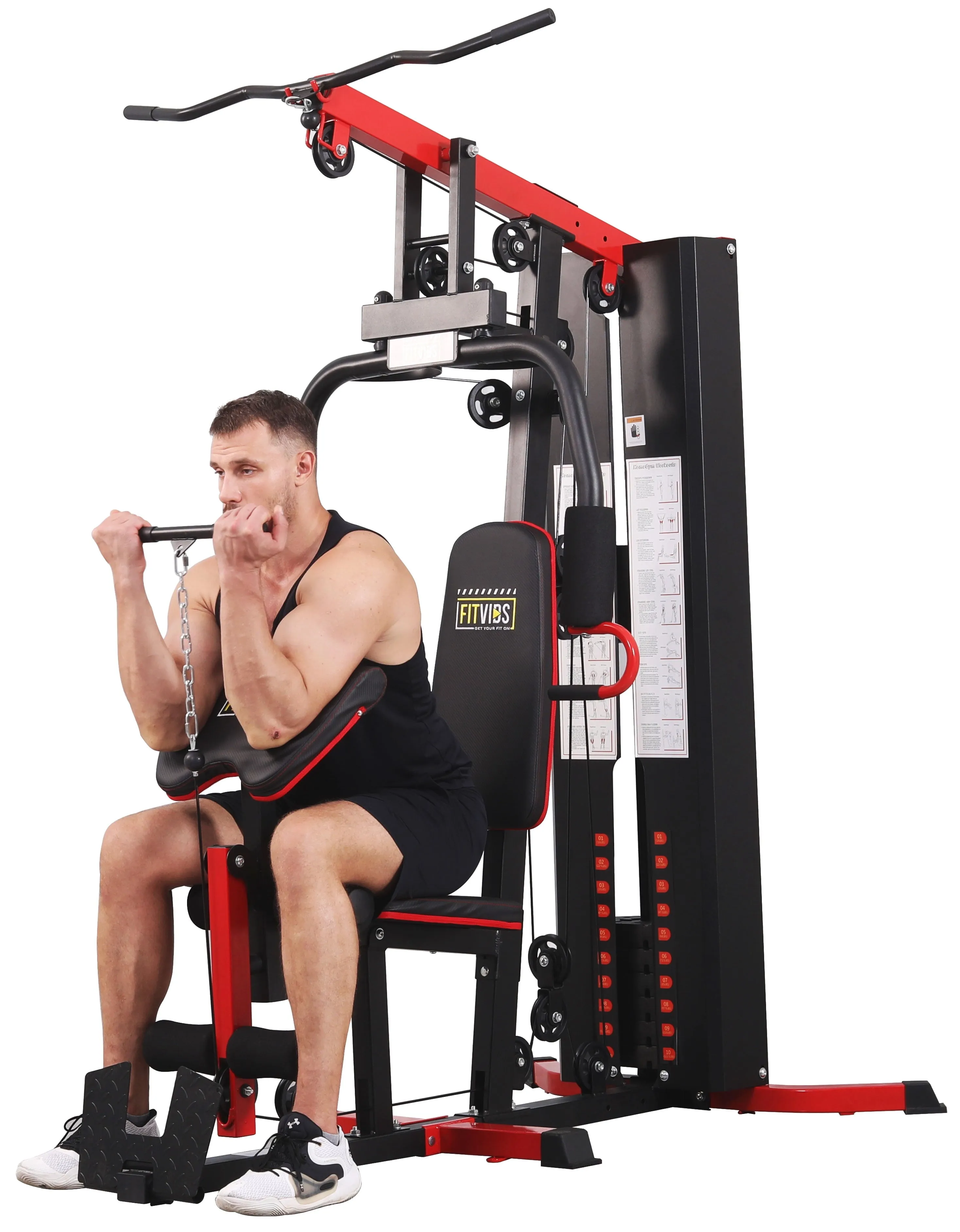 Fitvids LX750 Multifunctional Full Home Gym System Workout Station with 122.5 Lbs Weight Stack, One Station, Comes with Installation Instruction Video, Ships in 5 Boxes