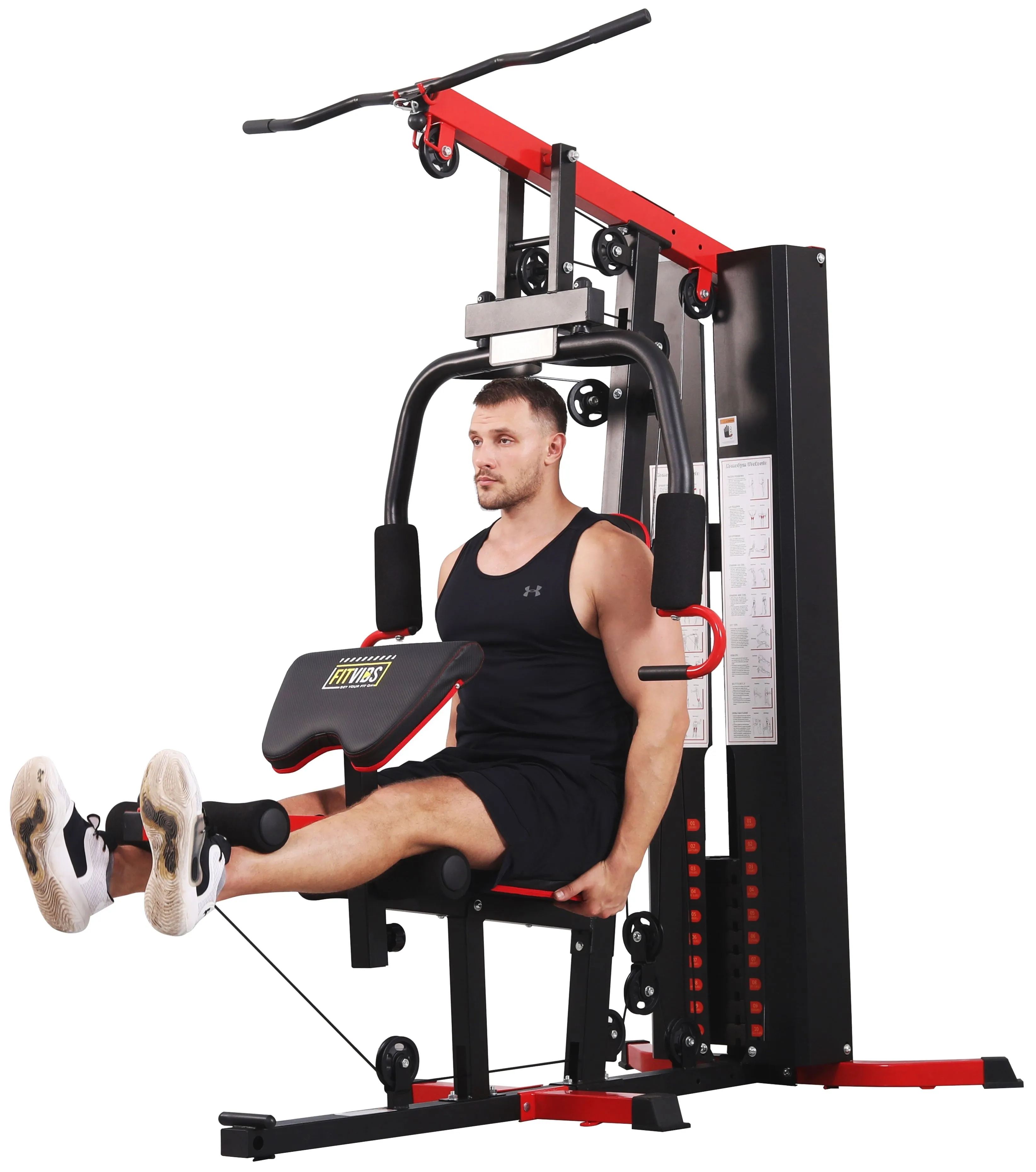 Fitvids LX750 Multifunctional Full Home Gym System Workout Station with 122.5 Lbs Weight Stack, One Station, Comes with Installation Instruction Video, Ships in 5 Boxes
