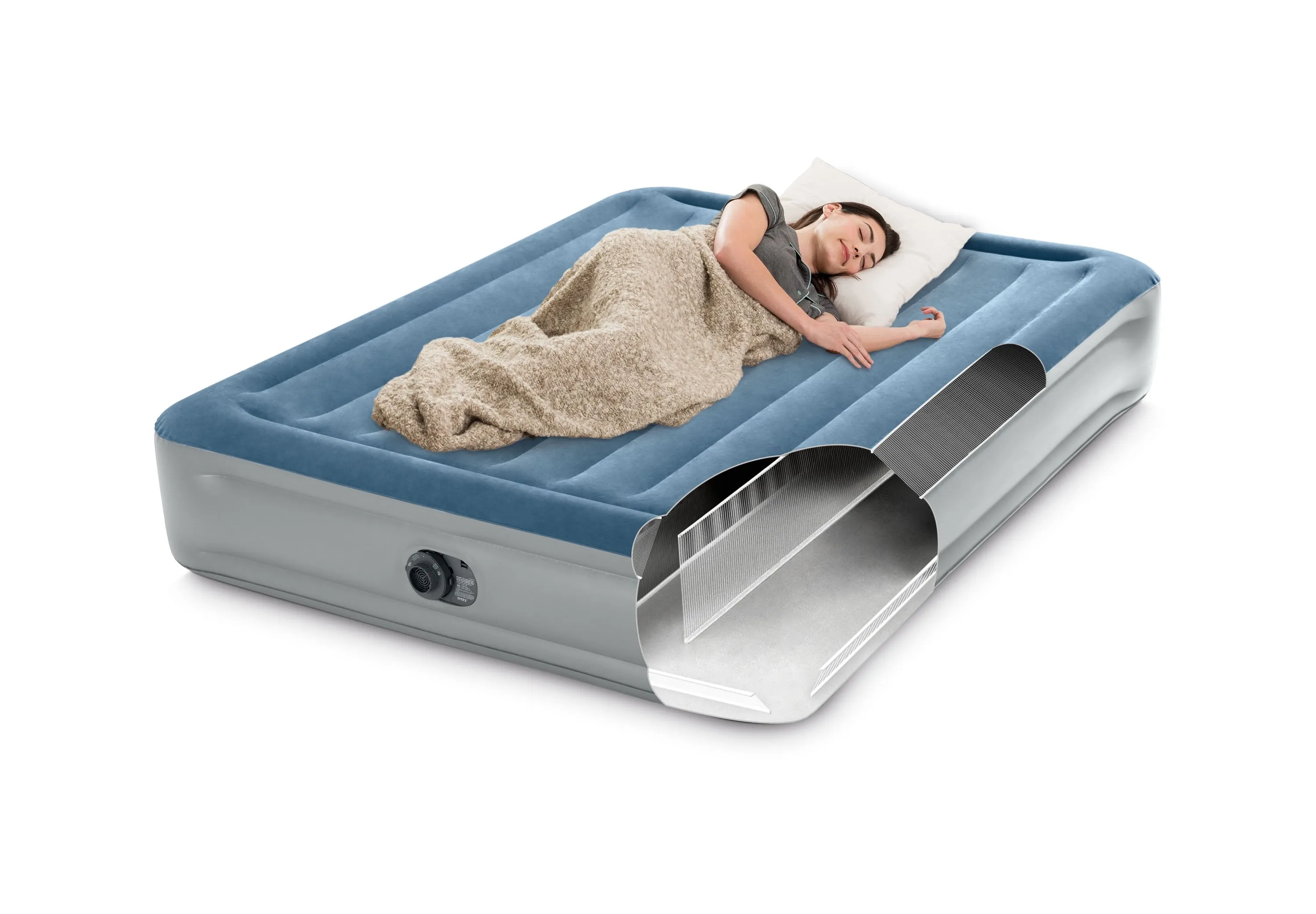 Intex 15" Queen Essential Rest Dura-Beam Airbed Mattress with Built in Pump