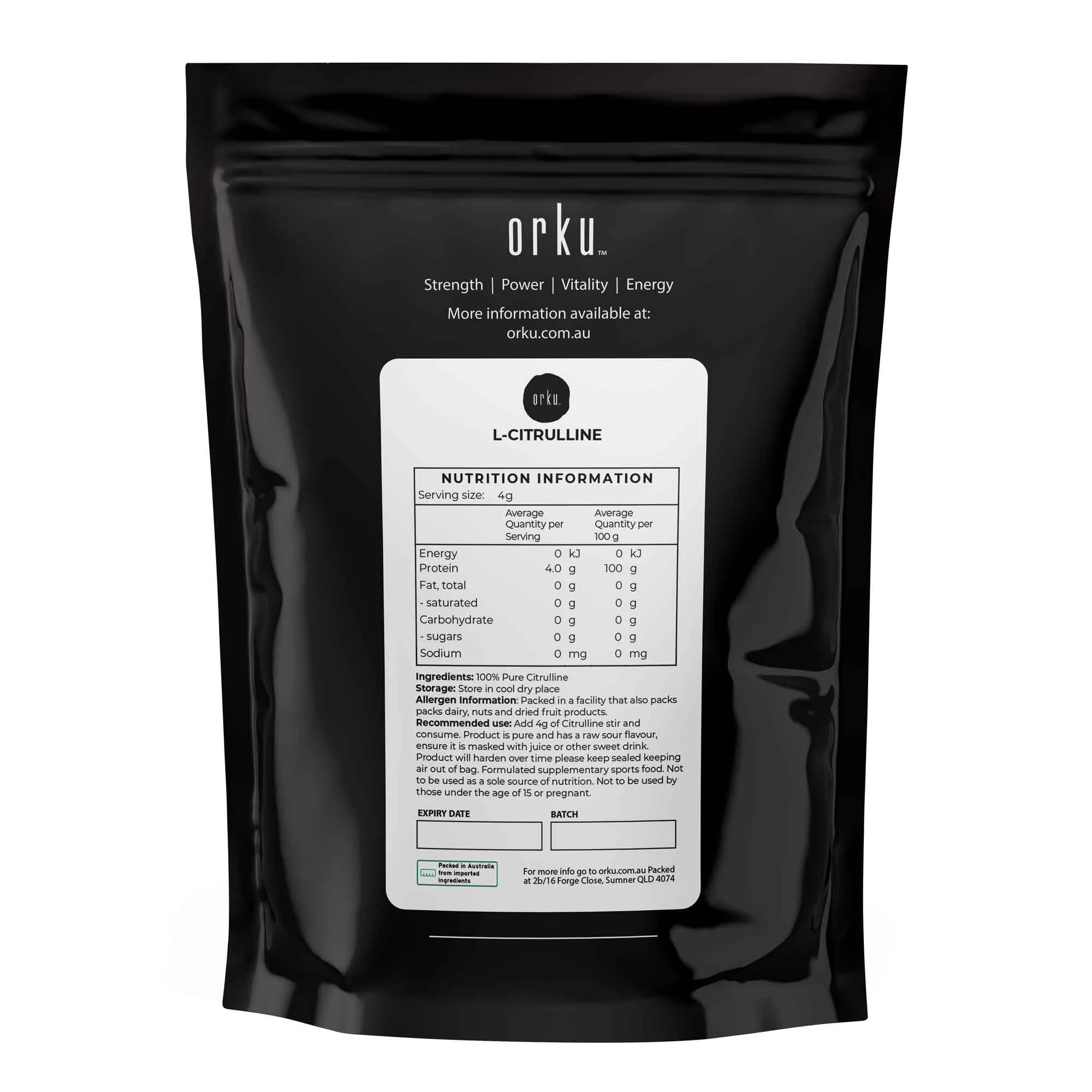 L-Citrulline Powder Bags - Pure Amino Acid Pre-Workout Supplement