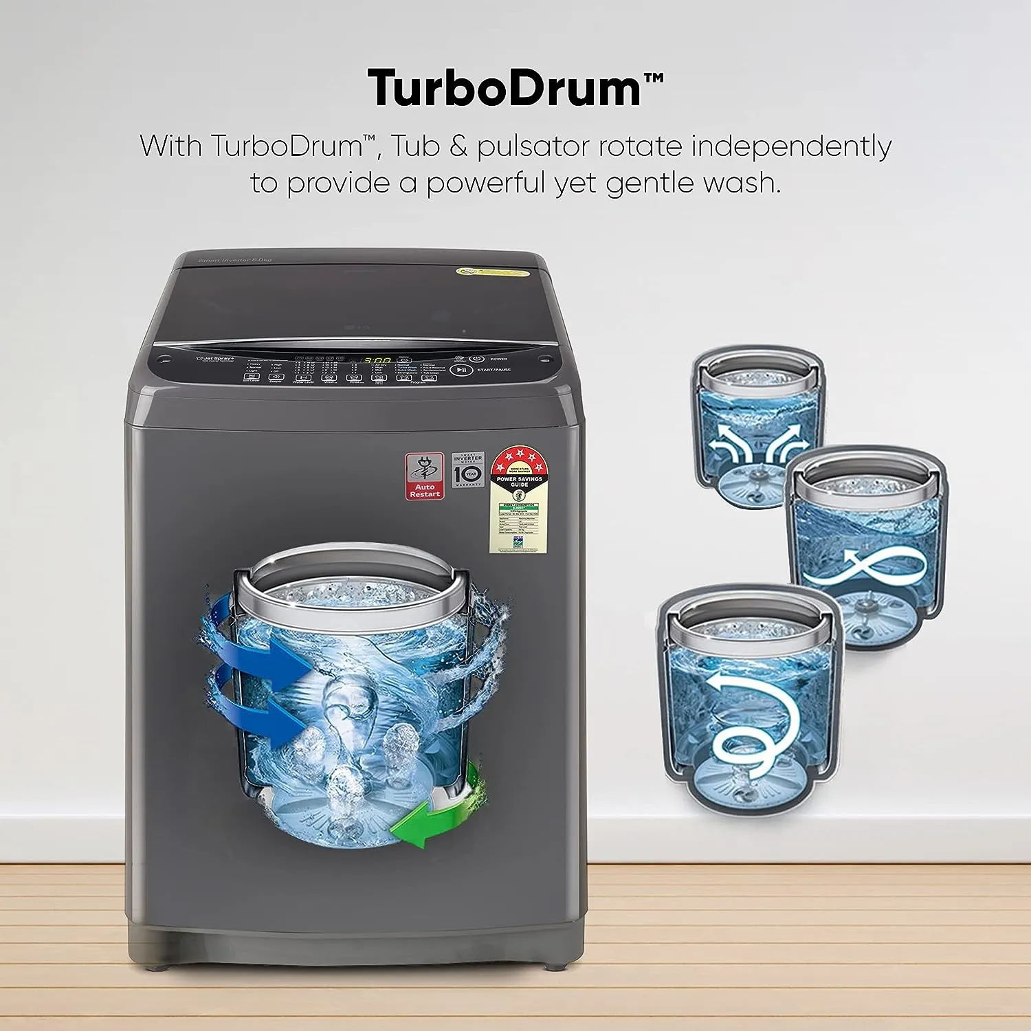 LG T80AJMB1Z 8 Kg 5 Star Inverter TurboDrum Fully Automatic Top Loading Washing Machine ( Jet Spray , Smart Closing Door, Middle Black)