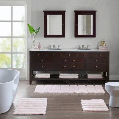 New - 17"x24" Tufted Pearl Channel Solid Bath Rug Blush