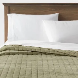New - Full/Queen Channel Stitch Velvet Quilt Green - Threshold