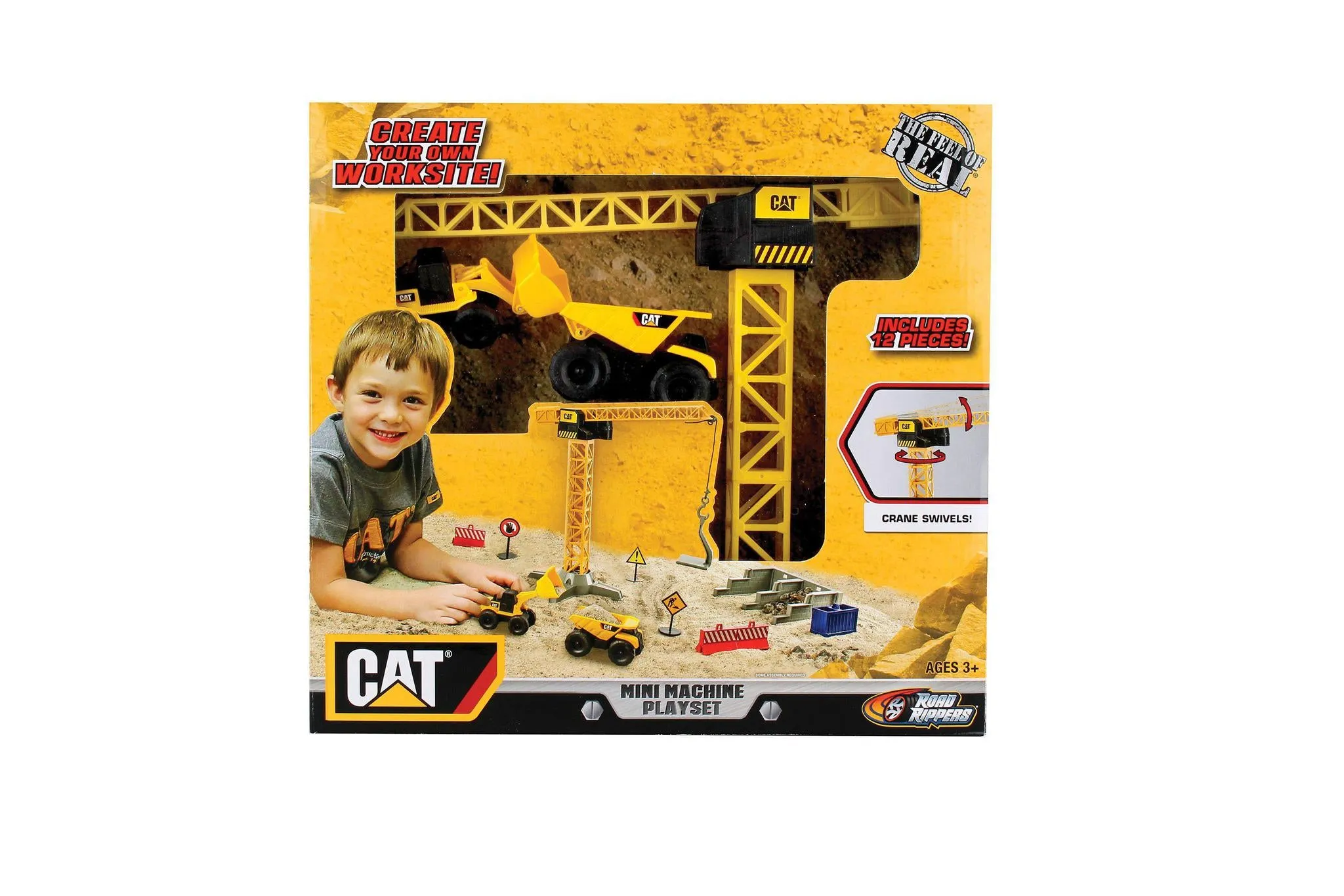 Play & Learn Construction Site Vehicles Toy With Caterpillar Crane Mini Machines Play Set - Birthday Gift for 3 4 5 Year Old Toddlers