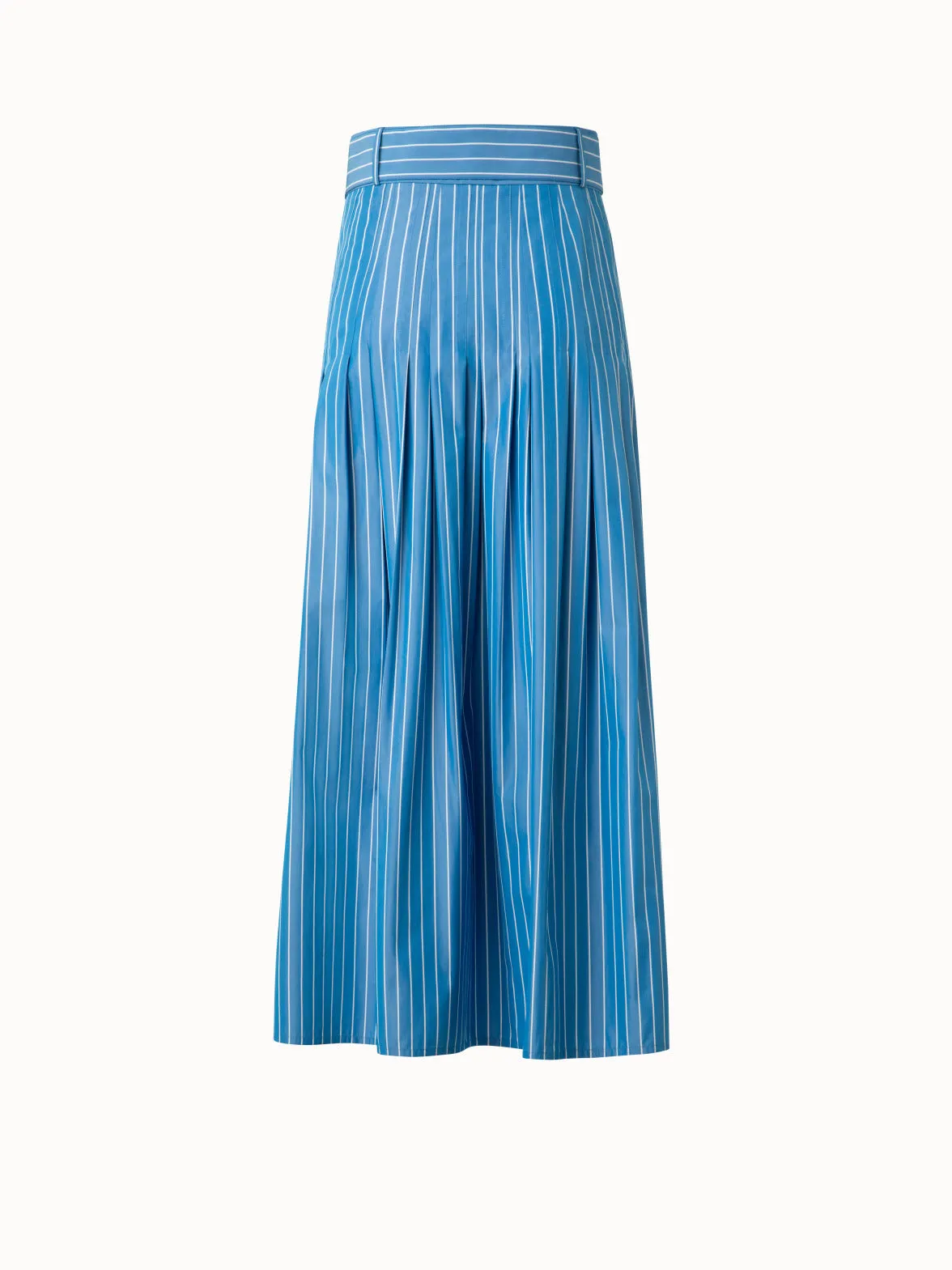 Pleated Midi Skirt in Striped Cotton