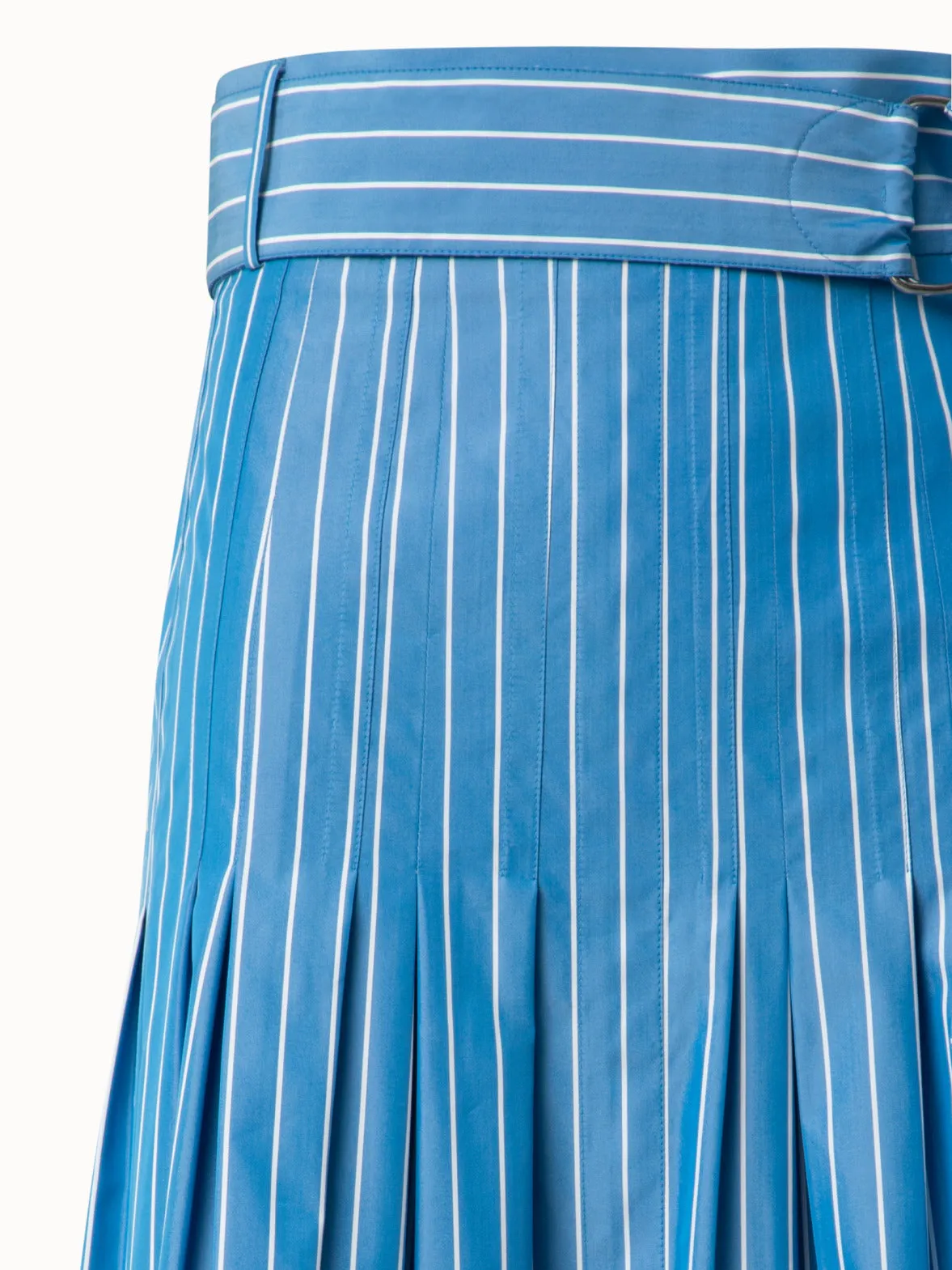 Pleated Midi Skirt in Striped Cotton