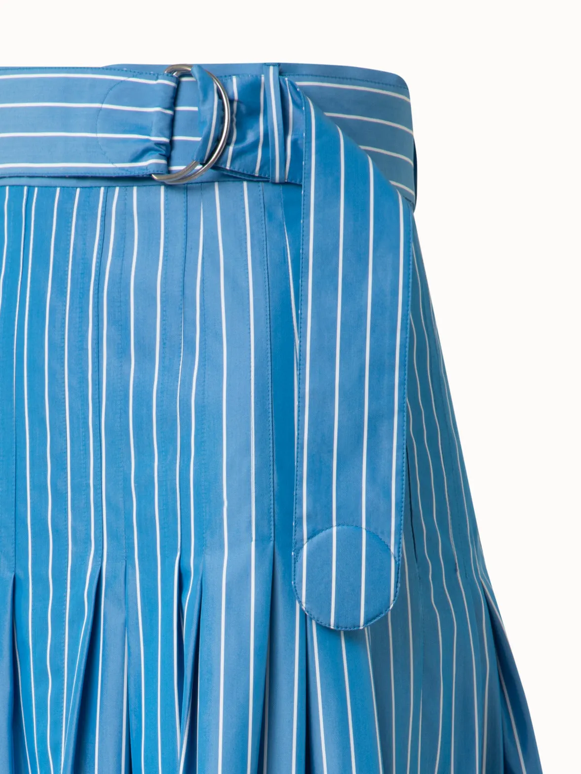 Pleated Midi Skirt in Striped Cotton
