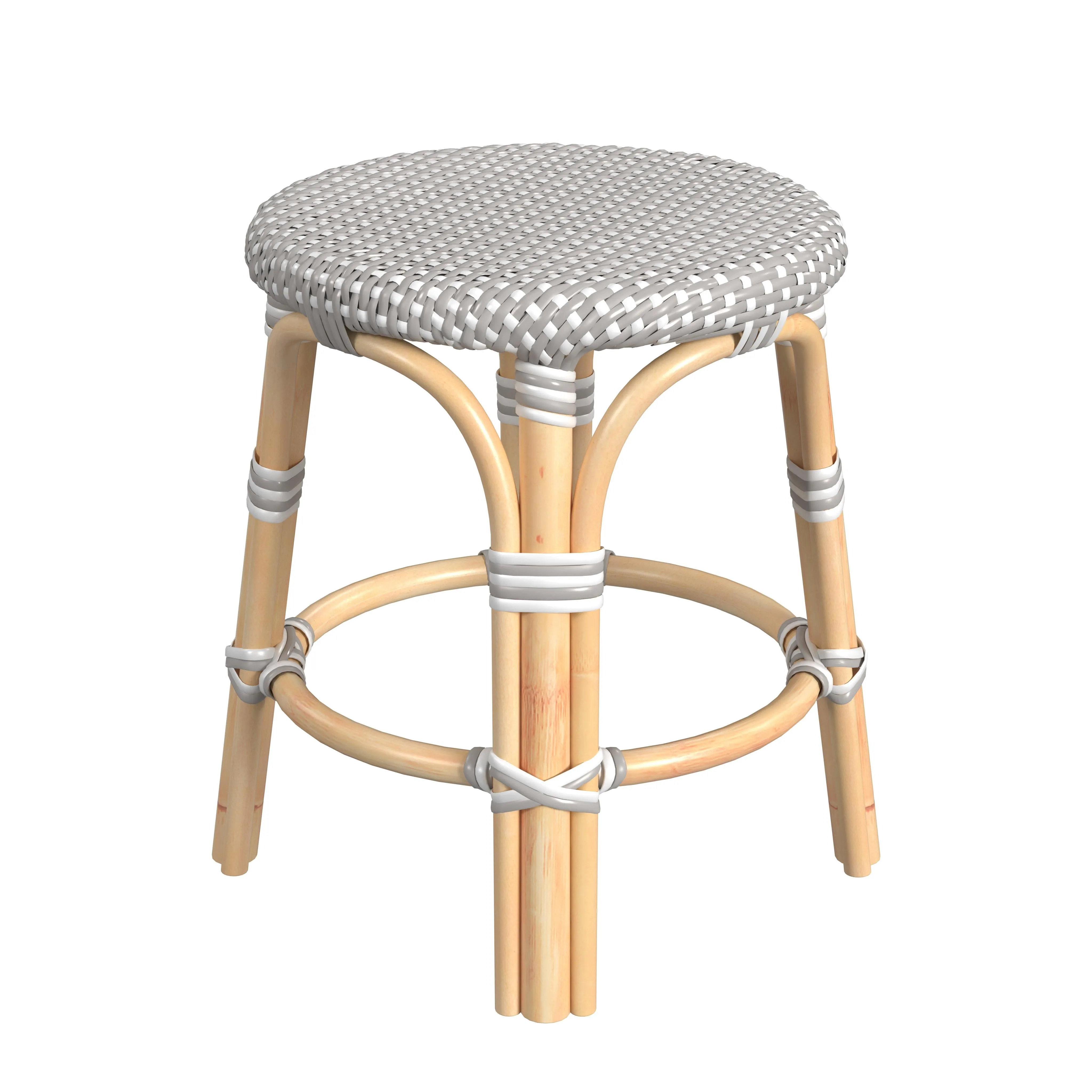 Tobias Rattan Round 18" Stool in Gray and White  5745266
